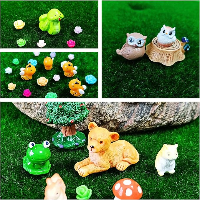 100 Pcs Mini Resin Animals Figures, Forest Tiny Plastic Animals Figurines to Hide Miniature Fairy Garden Decorations Accessories-VerdiqueGarden