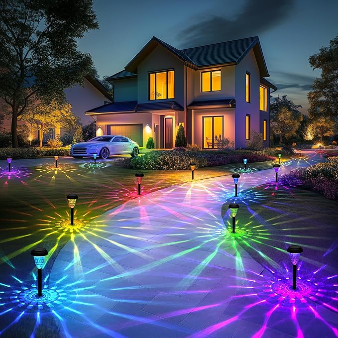 Garden Decor Solar Lights Outdoor Waterproof Outdoor Decor Solar Pathway Lights Color Changing Light for Patio Driveway Walkway Yard Backyard Lawn Landscape Decor (16 Pack)-VerdiqueGarden