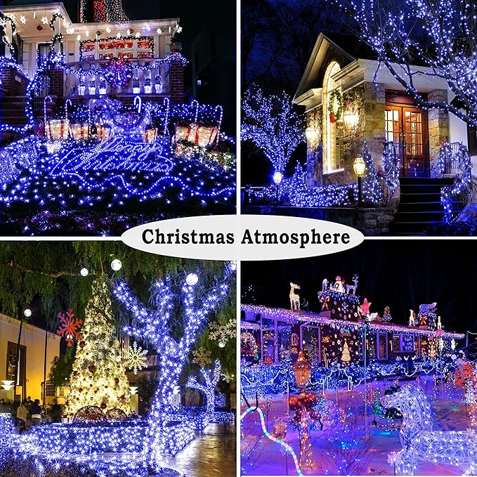 KNONEW 403ft 1000 LED String Lights Outdoor Christmas Light 8 Modes & Timer Fairy Lighting Plug in Waterproof for Xmas Yard Tree Wedding Party Holiday Decorations (Blue)-VerdiqueGarden