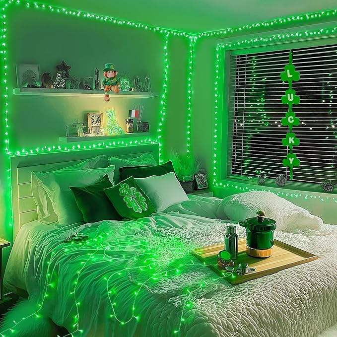 JMEXSUSS Green Lights for St Patrick's Day Decoration, 200 LED Green Christmas Lights Clear Wire, Connectable Green String Lights Indoor Outdoor for Spring Tree Garden St. Patricks Day Decor-VerdiqueGarden