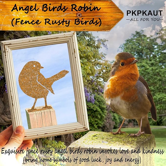 5Pcs Metal Birds Robin Fence Decorations Outdoor Yard Art, Rusty Birds Fence Art Outdoor and Garden, Metal Bird Silhouette Craft Statue Ornaments Fence Topper Decor-VerdiqueGarden
