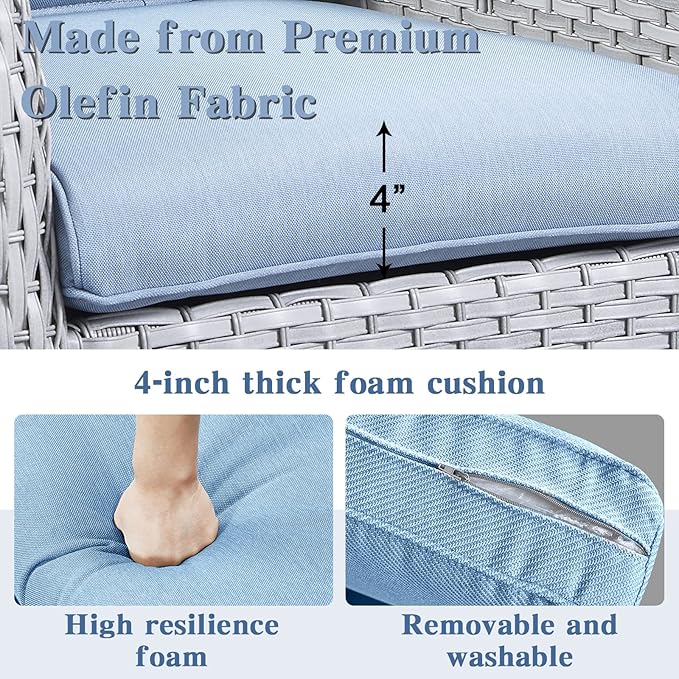 Outdoor Swivel Rocker Furniture 5 Pieces Patio Wicker Furniture Sets, Rattan Patio Swivel Glider Chairs with 2 Ottoman and Glass Side Table-VerdiqueGarden