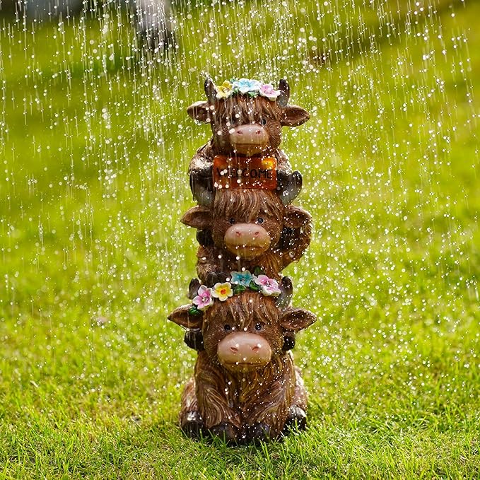 Solar Garden Statues Highland Cow Decoration,Highland Cow Figurine Outdoor Garden Decor Unique Gifts for Women, Mom, Grandma-VerdiqueGarden