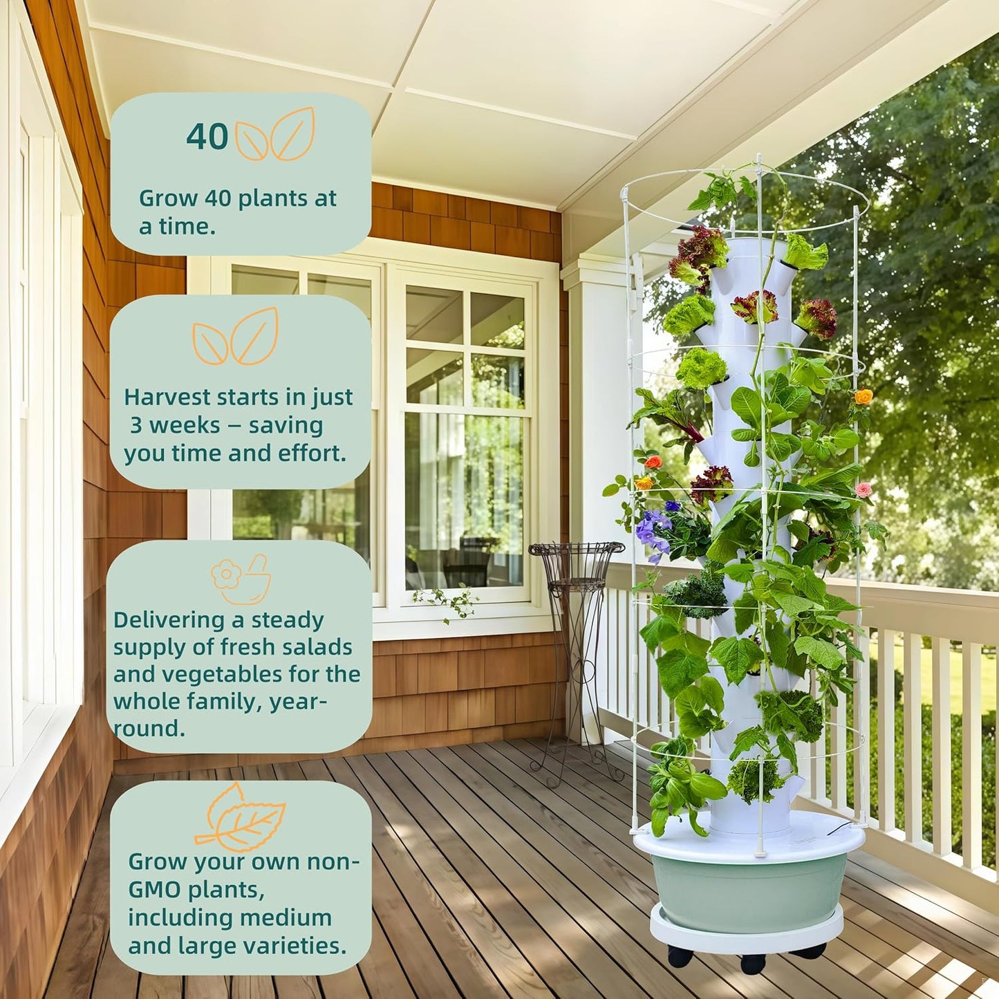 Hydroponic Growing System Kit, Vertical Hydroponic Tower with Trellis, Indoor & Outdoor Herb Garden, Vegetable Tower with 40 Planting Pods, Automatic Timer, Ideal for Gardeners & Beginners-VerdiqueGarden