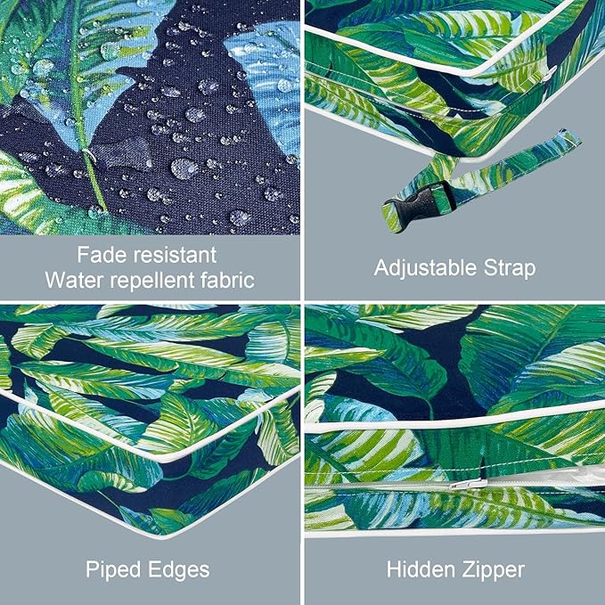 LVTXIII Patio Chair Cushions 22"x22"x3", Water-Repellent Outdoor Seat Cushions for Patio Furniture, Square Chair Pads with Ties for Home Garden Decoration, Set of 2, Hanalei Lagoon-VerdiqueGarden