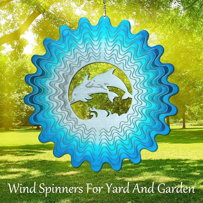 Dolphin Wind Spinners for Yard and Garden, Metal Dolphin Ornaments for Garden Décor, Outdoor Wind Spinner, Dolphin Gifts, Outdoor Garden Decoration, 12 inch Dolphin Wall Décor by ISEO-VerdiqueGarden