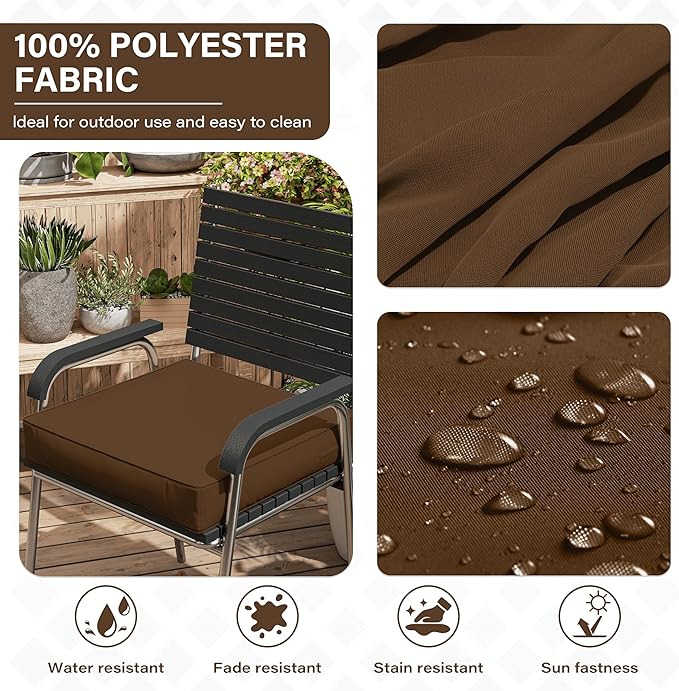 Patio Chair Cushions 18.5 X 16 X 4 Inch Waterproof Outdoor Seat Cushions for Patio Furniture, Outdoor Sofa Couch Pads with Ties & Handle, Set of 2, Chocolate-VerdiqueGarden