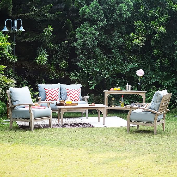 Cambridge Casual Teak Auburn Outdoor Console Table, Solid Indonesian Teak Wood in Weathered Gray Finish, Stylish and Durable Patio Accent or Plant Table for Porch, Deck, Garden, or Outdoor Entryway-VerdiqueGarden