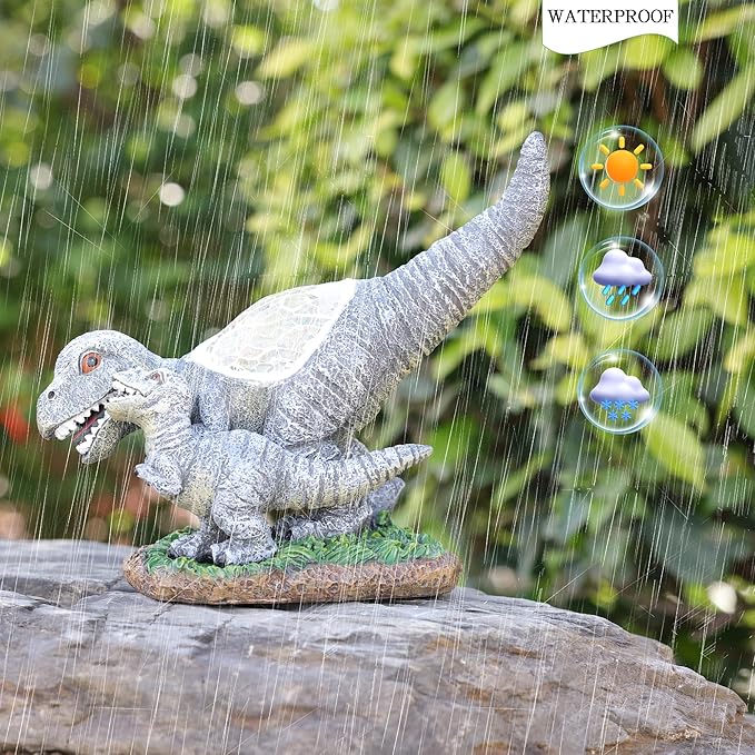 Garden Statue Dinosaur,Solar Dinosaur Decor for Outdoor,Resin Dinosaurs Figurine with Solar Light for Patio,Balcony,Yard,Lawn Ornament,Perfect Garden Gift-VerdiqueGarden