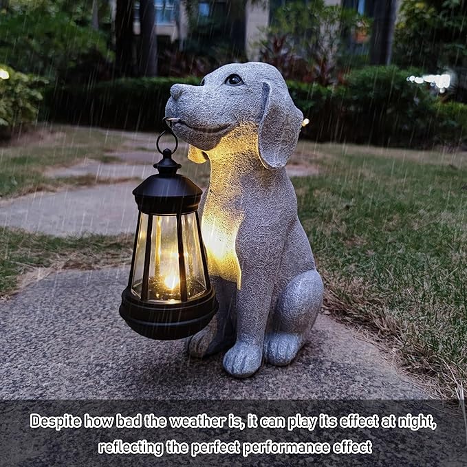 Solar Dog Outdoor Garden Statue with LED Light,Dog Solar Lights Lantern Outside Decorations for Yard, Lawn Decor Statue for Patio, Balcony, Yard Ornament,Unique Dog Gifts for Mom-VerdiqueGarden