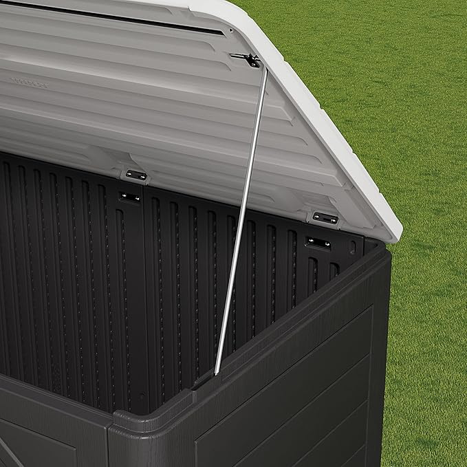 HOMSPARK Storage Shed Weather Resistance, Multi-Purpose Outdoor Storage Cabinet for Backyards and Patios, Horizontal Storage Shed for Lawnmower, Patio Accessories (Black & White, X Large - 48 cu.ft)-VerdiqueGarden