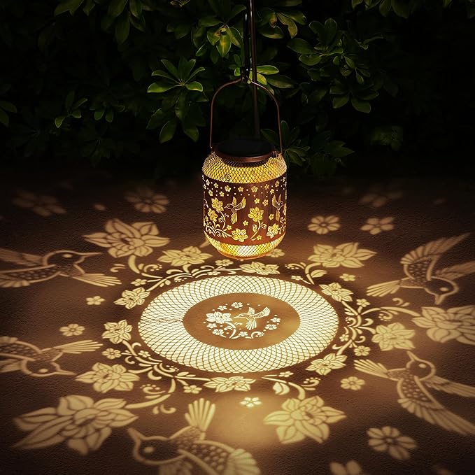 Hummingbird Solar Lanterns Outdoor Waterproof Garden Decor Birthday Gifts for Women Mom Grandma, Hanging Solar Lights Metal Lantern Decoration Outside for Yard, Patio, Backyard, Porch-VerdiqueGarden