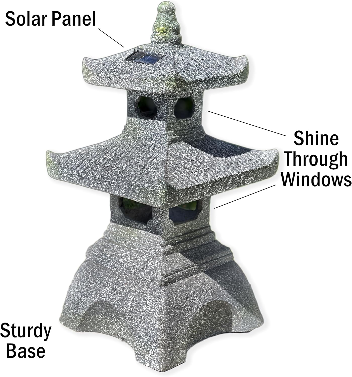 Galt International 2 Tier Pagoda Garden Statue LED Solar Powered Light 26" Tall Outdoor Zen Garden Lantern Landscape Lawn Asian Pagoda Stupa Decor Grey Resin-VerdiqueGarden