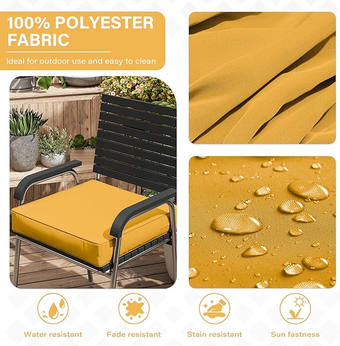 Patio Chair Cushions 22 X 22 X 4 Inch Waterproof Outdoor Seat Cushions for Patio Furniture, Outdoor Sofa Couch Pads with Ties & Handle, Set of 2, Yellow-VerdiqueGarden