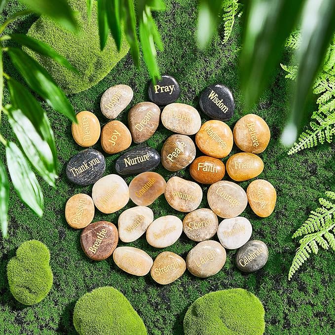 Fabbay Engraved Inspirational Stones Encouragement Motivational Rocks with Words Garden Positive Gift for Christmas Thanksgiving(Vintage Color,80 Pcs)-VerdiqueGarden