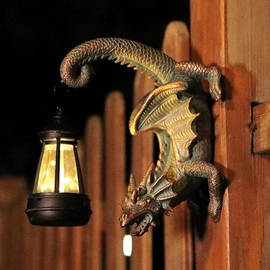 Solar Dragon Tree Hugger Statue Wall Decor - Gothic Garden Statue with Solar Lantern, Outdoor&Yard Decor, Fantasy Dragon Figurine for Trees, Walls, or Fences - Unique for Men & Women-VerdiqueGarden