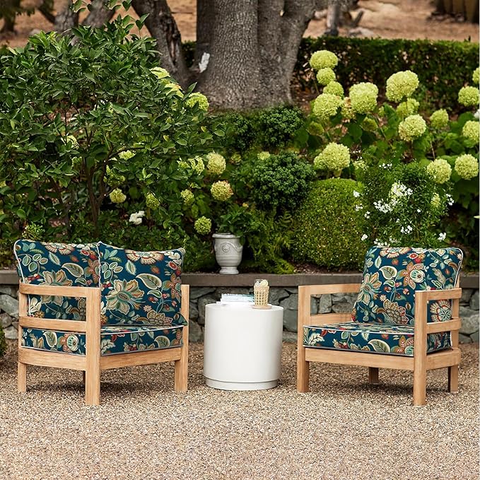 LVTXIII Outdoor/Indoor Deep Seat Cushion Patio Seat and Back Cushion Set All-Weather Replacement Chair Cushion for Wicker Chairs and Garden Furniture Decoration, 24"x24"x4", Peacock Blue-VerdiqueGarden