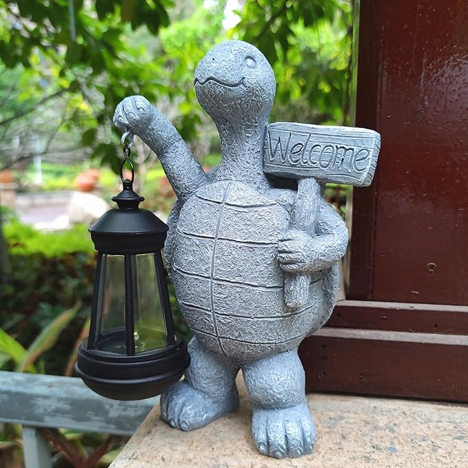 Sea Turtle Solar Garden Statues,Resin Sea Turtle Figurine Decorations with Solar Lights Lantern, Outdoor Figurines Lawn Garden Statue Decor Art for Lawn,Yard, Balcony Ornament.-VerdiqueGarden