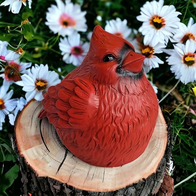 Stocky Cardinal Garden Statue and Key Hider - Hides a Secret Extra Hidden Key Outside in Garden, Yard or Porch-VerdiqueGarden