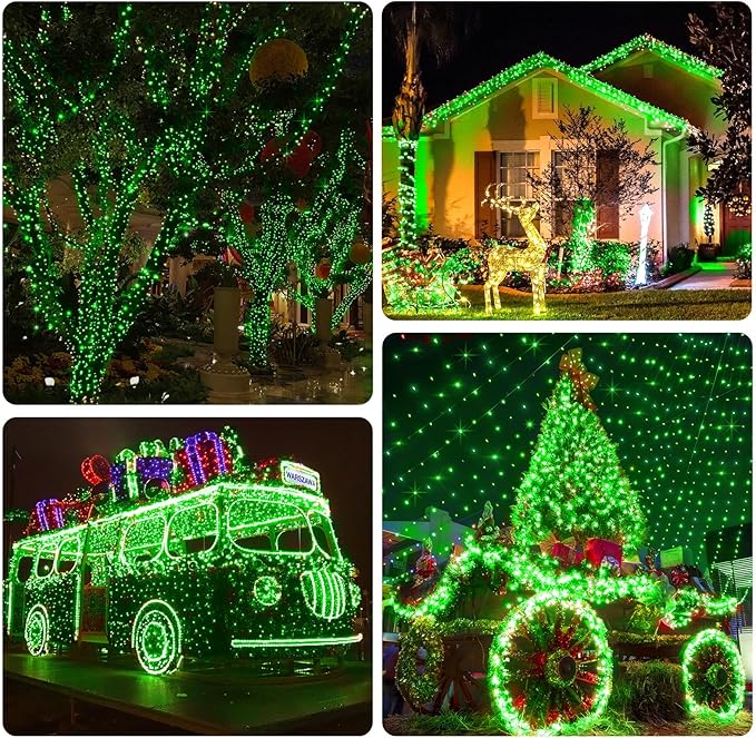 KNONEW 403FT 1000 LED Christmas String Lights Outdoor Green Wire Fairy Light 8 Modes & Timer Plug in Waterproof LED String Lights for Xmas Yard Tree Wedding Party Holiday Decorations(Green)-VerdiqueGarden