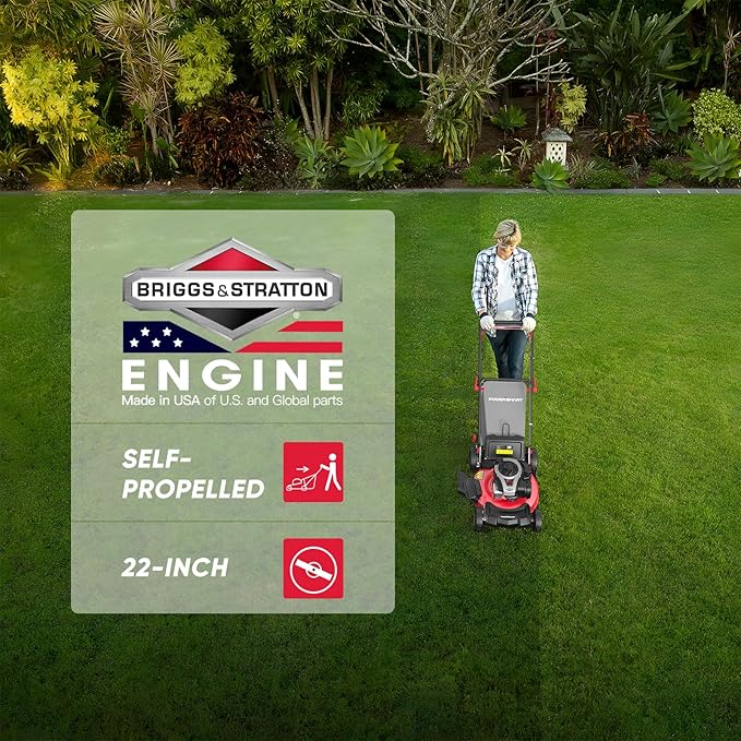 PowerSmart Self Propelled Gas Lawn Mower, 22-Inch with 140cc Briggs and Stratton E550 Engine 3-in-1 Rear-Wheel Drive Lawnmower with Bagging-VerdiqueGarden