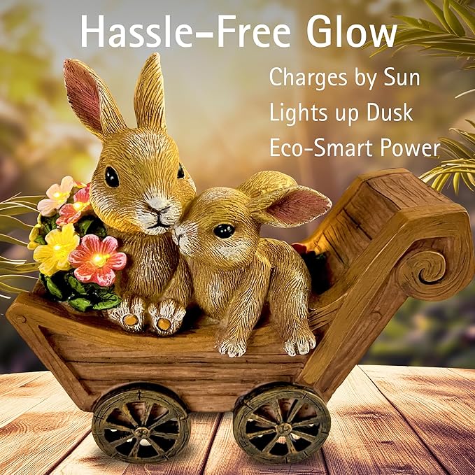 Bunny Solar Garden Statues, Rabbit Decor & Yard Ornaments, Cute Garden Decor for Outside, Gifts for Moms, Solar Figurines Outdoor Statue, Gardening Gifts for Women, Bunnies Ornament - Large-VerdiqueGarden