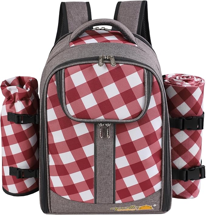apollo walker Picnic Backpack Bag with Cooler Compartment, Detachable Bottle/Wine Holder, Fleece Blanket, Plates and Cutlery Set (2 Person, Gray)-VerdiqueGarden