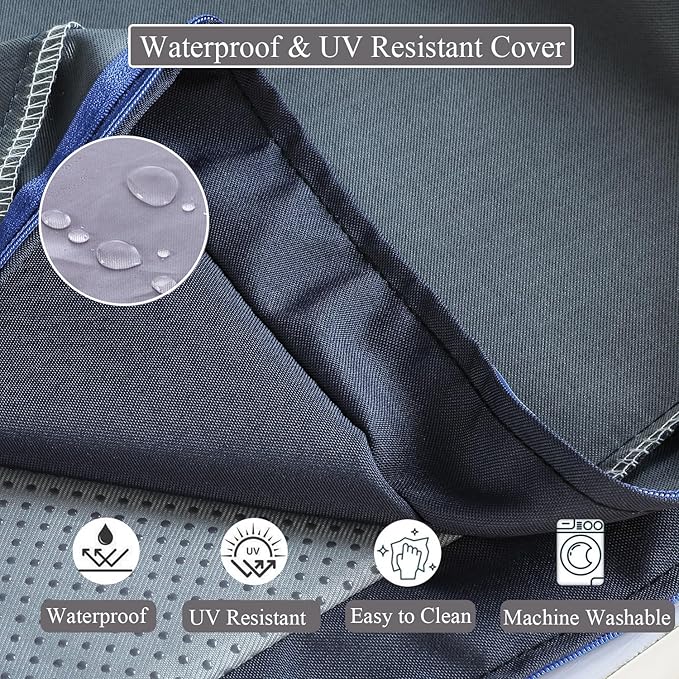 15 x 15 Inch Round Cushions for Outdoor Furniture Non-Slip Waterproof Patio Bistro Chair Cushion with Ties Bar Stool Seat Cushion for Kitchen Chairs Set of 2, Navy Blue-VerdiqueGarden