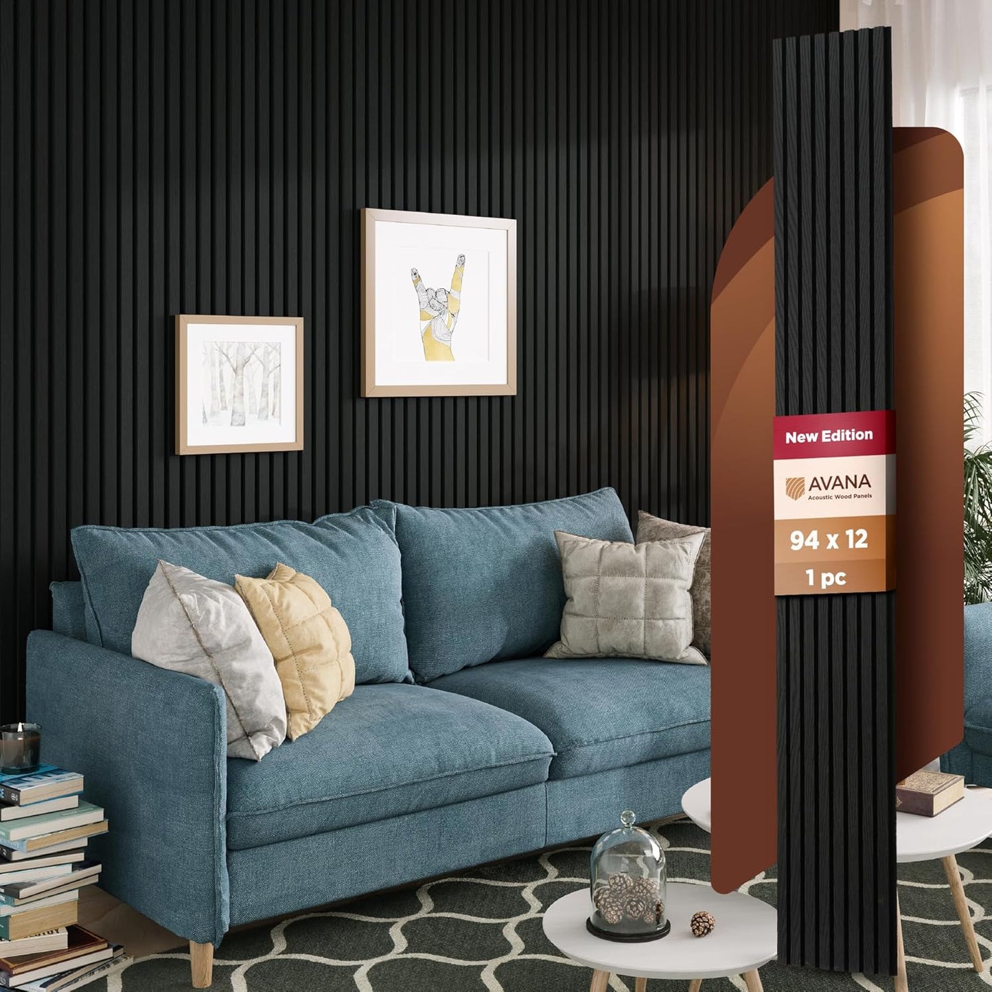 Avana Modern Acoustic Wood Wall Panels – 94.4 x 12.6 Inch Black Oak Acoustic Panels 1 PC – Wall Panels For Interior Wall Decor For Homes, Offices, Studios – Sturdy & Durable Wood Panels For Wall-VerdiqueGarden