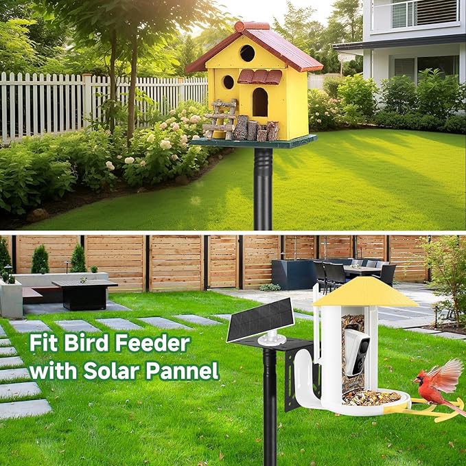 79In Smart Bird Feeder Pole Mount Kit,Adjustable Bird House Pole for Outdoors Heavy Duty, Metal Birdhouse Stand for Outside Multiple Mounting Option(Black Finish)-VerdiqueGarden