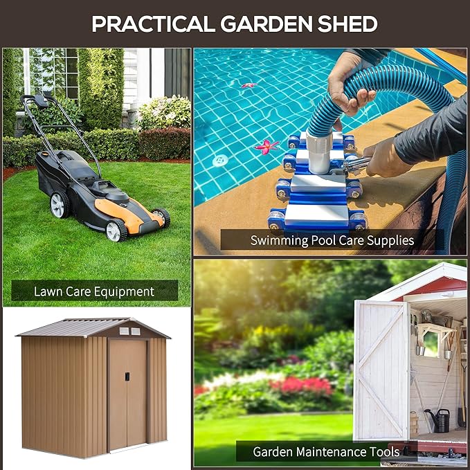 Outsunny 7' x 4' Outdoor Storage Shed, Garden Tool Metal Shed with Foundation Kit, Double Lockable Door, Air Vents and Sloping Roof, for Backyard, Patio, Lawn, Yellow-VerdiqueGarden