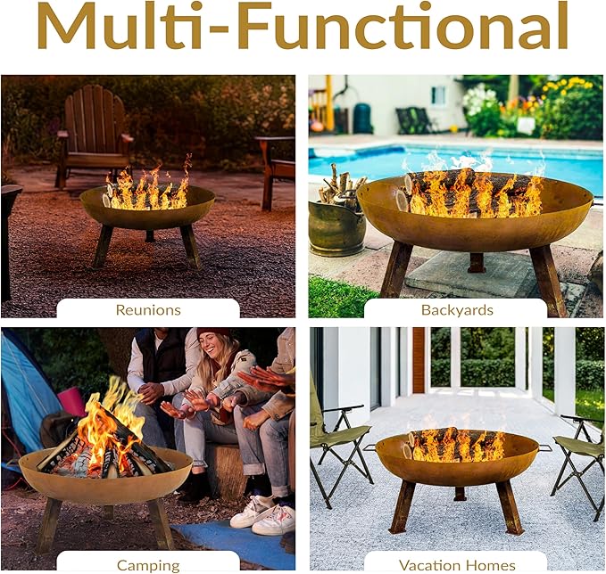 Sunnydaze 30-Inch Cast Iron Heavy-Duty Fire Pit for Outside - Wood-Burning Outdoor Fire Pit Bowl with Handles - Oxidized Finish-VerdiqueGarden