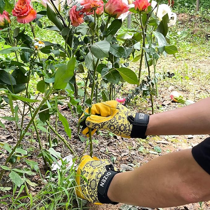 Cowhide Leather Thorn Proof & Puncture Resistant Gardening Gloves for Women and Men, Touchscreen Compatible Working Gloves for Weeding, Digging, Planting, Gardening Gifts for Women (Size Medium)-VerdiqueGarden