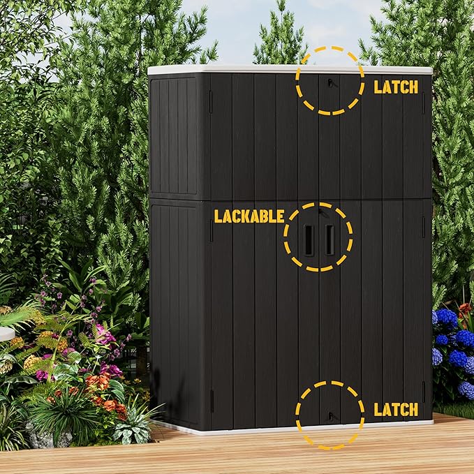 Vertical Outdoor Storage Cabinets,Plastic Sheds&Outdoor Storage with Floor,Outdoor Storage Box Waterproof/Lockable for Garage,Bike,Tools Storage Shed (57Cu.ft)-VerdiqueGarden