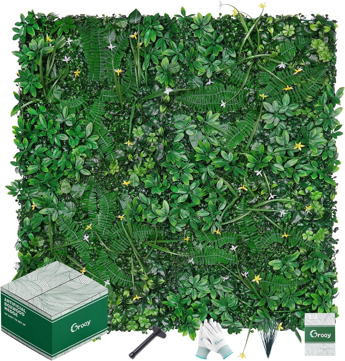 Grass Wall 20"x20" Pack of 16, Artificial Boxwood Panels, Privacy Hedge Fence Screen with UV Protection, Greenery Backdrop for Indoor Home Wedding Decor and Outdoor Garden Backyard-VerdiqueGarden