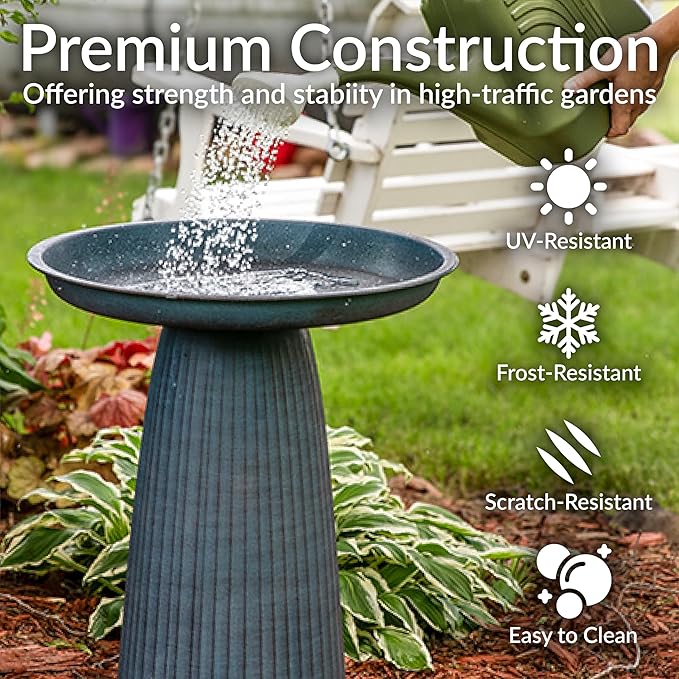 Sunnydaze Gleeful Garden Metal Bird Bath for Outdoors - Large Decorative Iron Birdbath - 23-Inch - Matte Blue-VerdiqueGarden