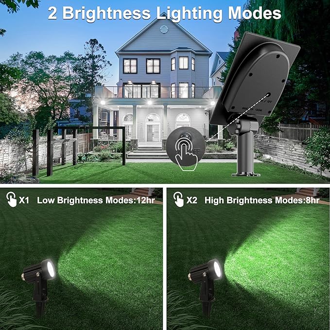 Solar Spot Lights Outdoor, Solar Landscape Spotlights IP65 Waterproof 9.8ft Cable, Auto On/Off Outdoor Wall Lights for Garden Yard Driveway Porch Walkway Pool (6000K White 2 Pack)-VerdiqueGarden