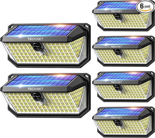 TECKNET 461 LED Solar Powered Outdoor Lights, 270° Angle & 3 Lighting Modes Motion Sensor Light Outdoor, Security Solar Lights Waterproof for Fence Front Door Yard Deck Garden Garage House - 6 Pack-VerdiqueGarden