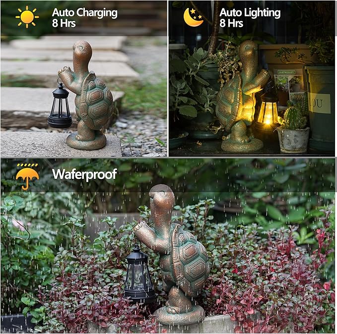 Turtle Solar Powered Outdoor Garden Statue, Resin Turtle Statue with Solar Light Lantern, Decorative Lawn, Yard Outdoor Turtle Decoration. Unique Home Decoration, Gifts for Women-VerdiqueGarden