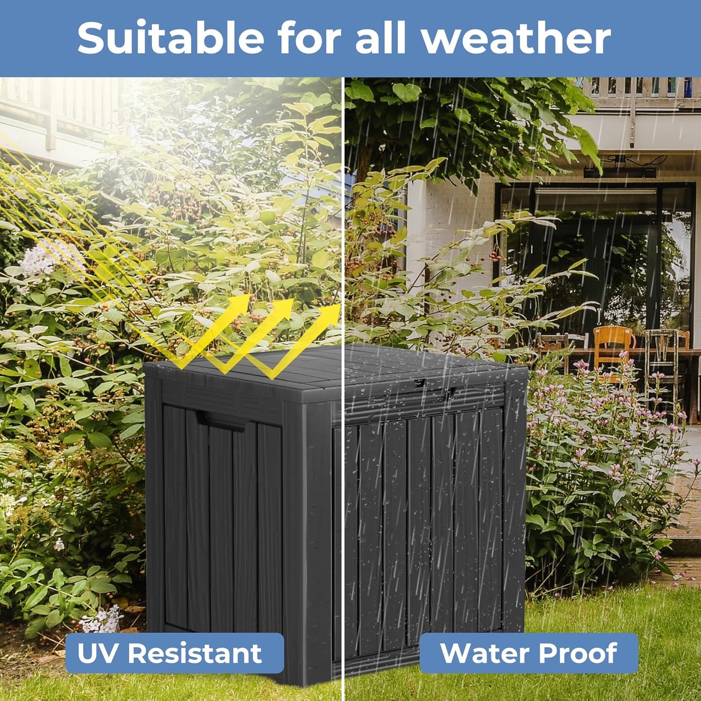 30 Gallon Black Resin Deck Box - Lockable, Waterproof Outdoor Storage for Patio Cushions, Garden Tools & Package Delivery - UV-Resistant Utility Container for Porches, Balconies-VerdiqueGarden