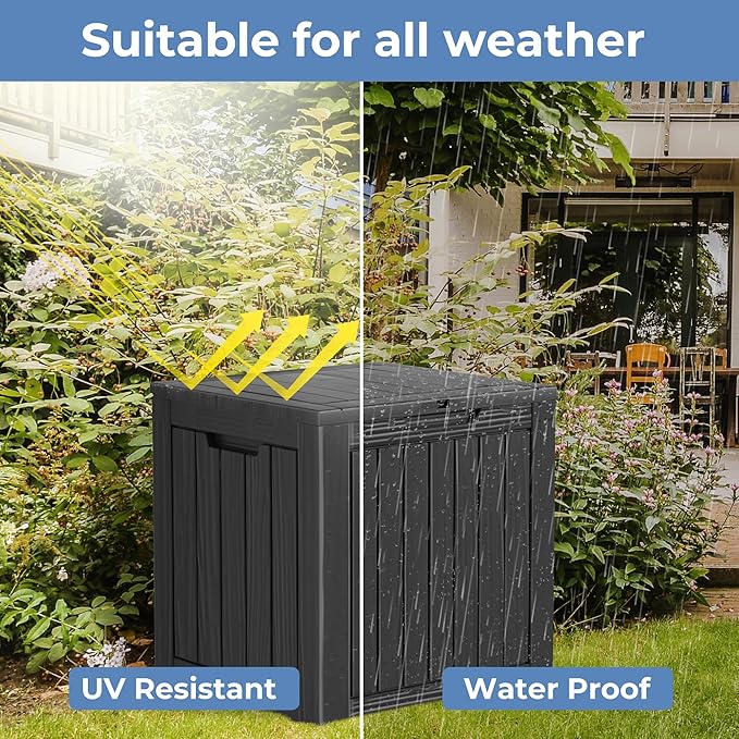 55 Gallon Outdoor Storage Box Waterproof Lockable Resin Deck Box Large, Patio Storage Bin for Pool Accessories Cushion Furniture, Garden Tools, UV-Resistant Outside Delivery Black-VerdiqueGarden