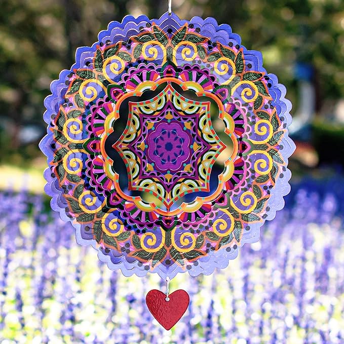 SteadyDoggie 12-Inch 3D Wind Spinners Outdoor - Mandala Purplerain Windmill Yard Decorations - Stainless Steel Laser Cut Ornament - Kinetic Garden Decor for Outside-VerdiqueGarden