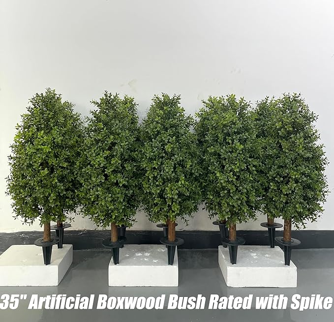 3FT Artificial Boxwood Bush Topiary Tree UV Resistance Rated with Spike. Easy to Push in The Ground.Plant Looks Great in a Planter Anywhere. Indoor/Outdoor Decor 2 Pack-VerdiqueGarden