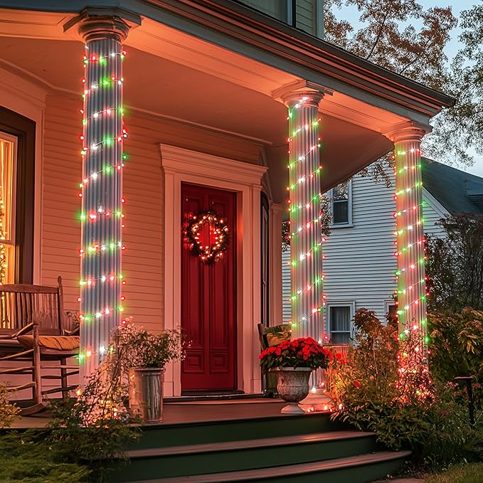 JMEXSUSS 200 LED Red White and Green Christmas Lights Outdoor, 66ft String Lights Indoor Clear Wire, Christmas Tree Lights Plug in for Bedroom Tree Christmas Party Decorations-VerdiqueGarden