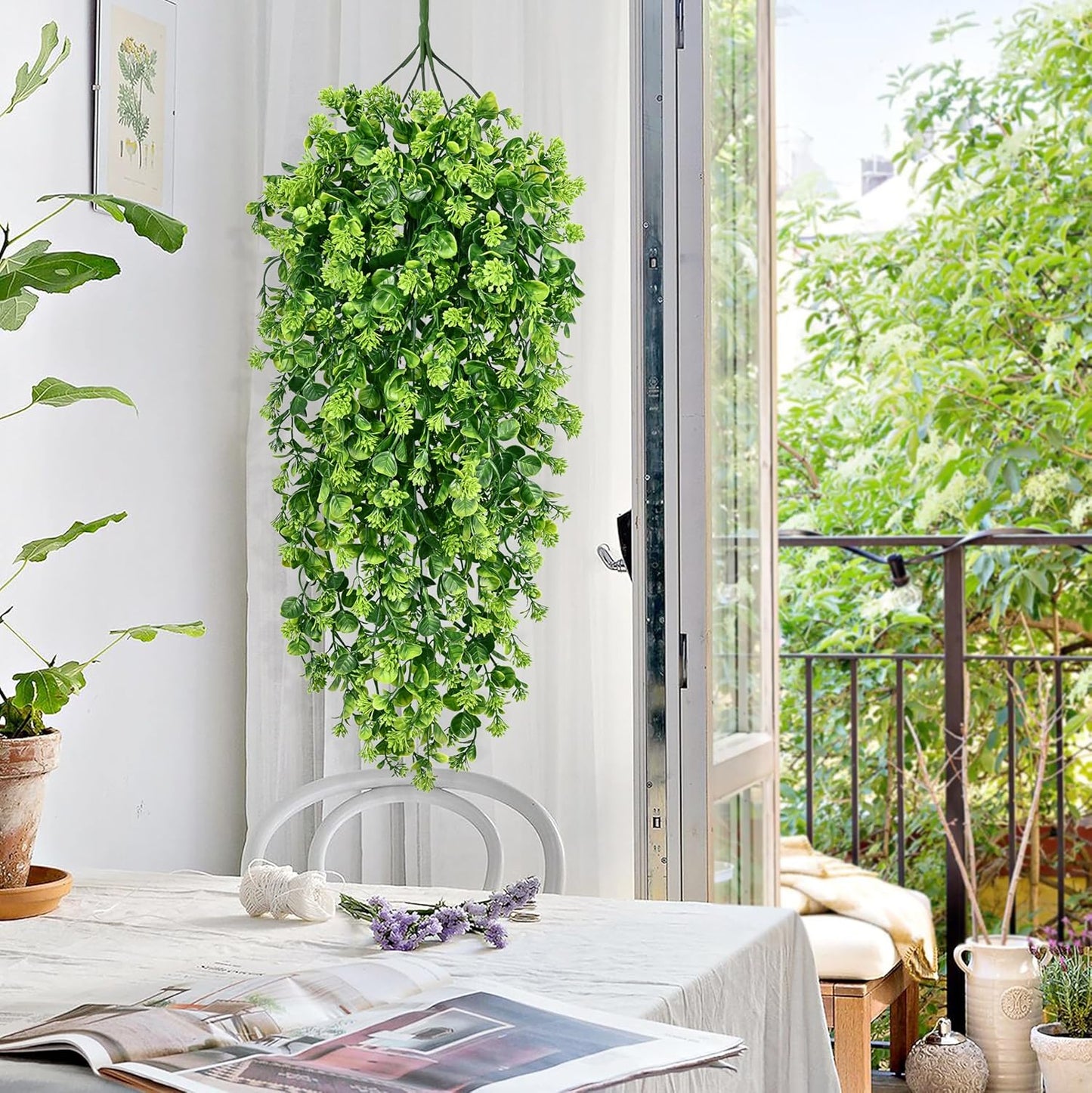 Waipfaru 4Pcs Fake Hanging Plants 3ft Fake Plants UV Resistant Fake Vines Artificial Decor for Indoor Outdoor Party Wall Porch Wedding Decoration,Light Green-VerdiqueGarden