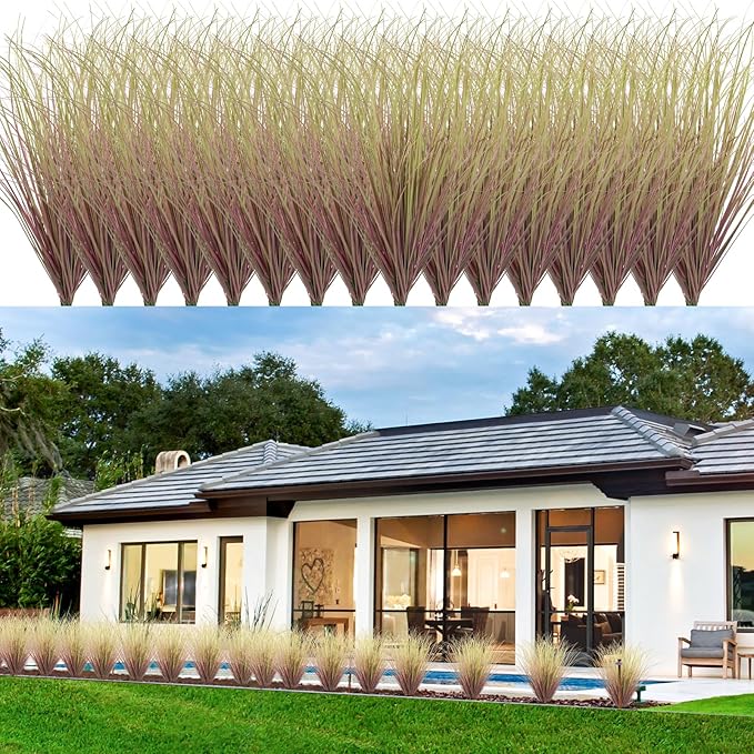 48Pcs Artificial Grass Plants, Faux Shrubs Wheat Grass, Artificial Tall Grass Fake Plants for Outdoor Decor,Artificial Greenery Stems Weed for Room Indoor Home Decor（Light Purple）-VerdiqueGarden