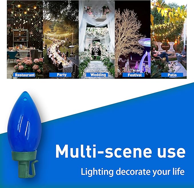 C9 Christmas Lights Outdoor 50 LED Blue Strawberry Waterproof String Lights Xmas Tree Indoor Decoration Plug in 34.5 Feet Used for Home Festive Courtyard Patio Garden(Blue)-VerdiqueGarden