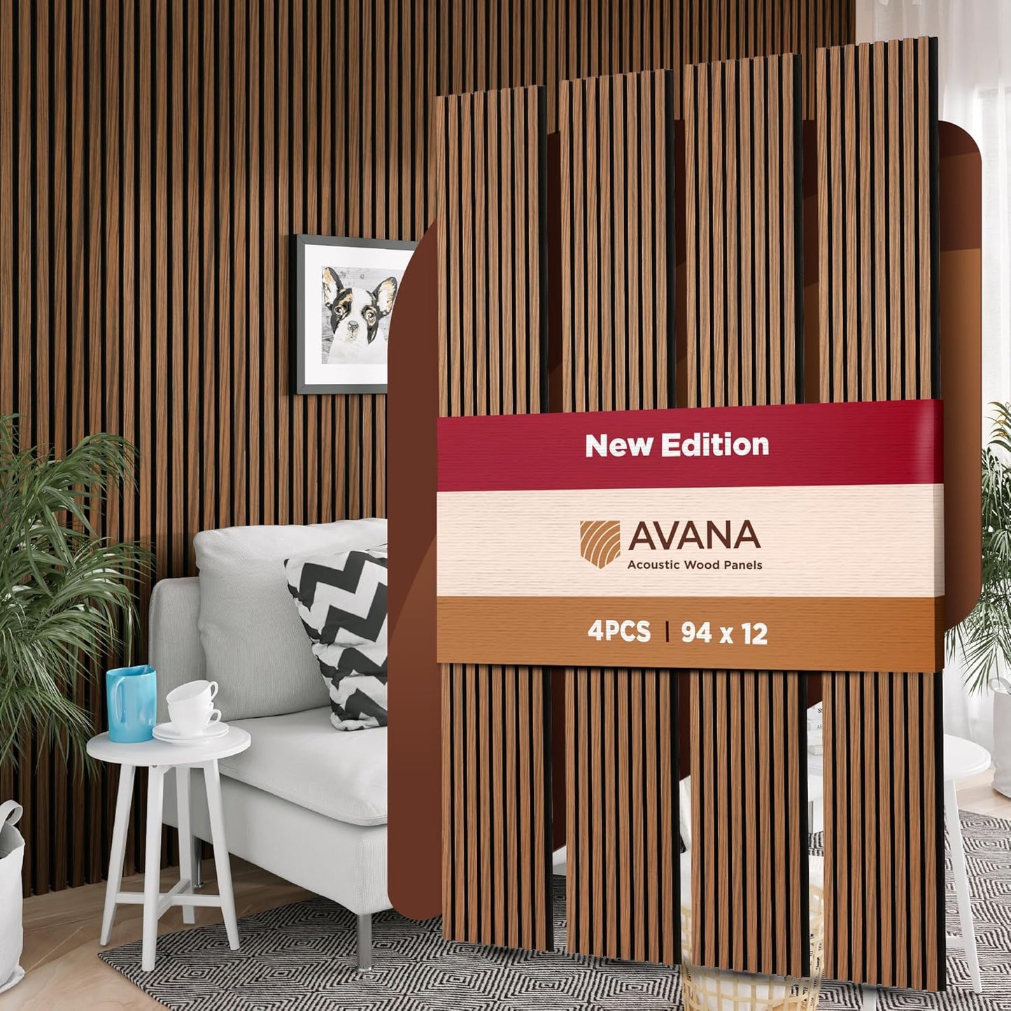 Avana Acoustic Wood Wall Panels – 94.4 x 12.6 Inch Rustic Walnut Acoustic Panels 4 PCs – Wall Panels For Interior Wall Decor For Homes, Offices, Studios – Sturdy and Durable Wood Panels For Wall-VerdiqueGarden