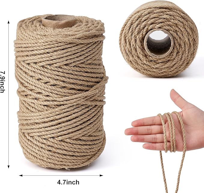 Natural Jute Twine,328 Feet 4mm Hemp Twine Rope for Gift Wrapping Craft Plant Garden Christmas Handmade Arts Decoration Packing String Home Decor-VerdiqueGarden