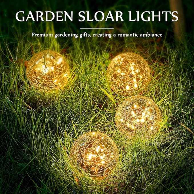 Honoson 4.7 Inch Solar Globe Lights Outdoor Waterproof, Solar Balls for Garden Cracked Glass Ball, Ground Landscape Garden Decor for Patio and Yard Lawn Backyard (4 Pieces)-VerdiqueGarden